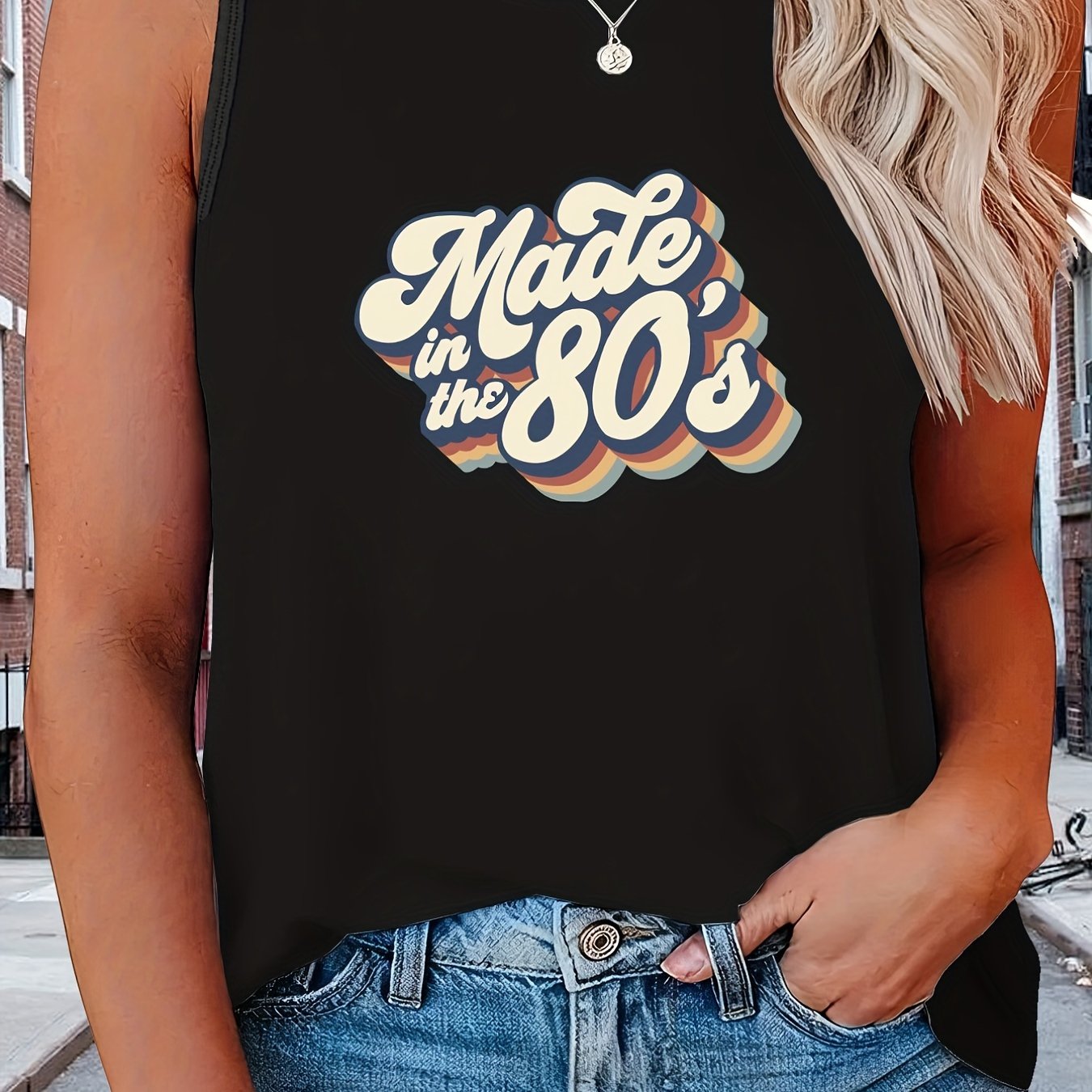  Casual Tank Top Women's Plus Letter Print Round Neck Tank Top