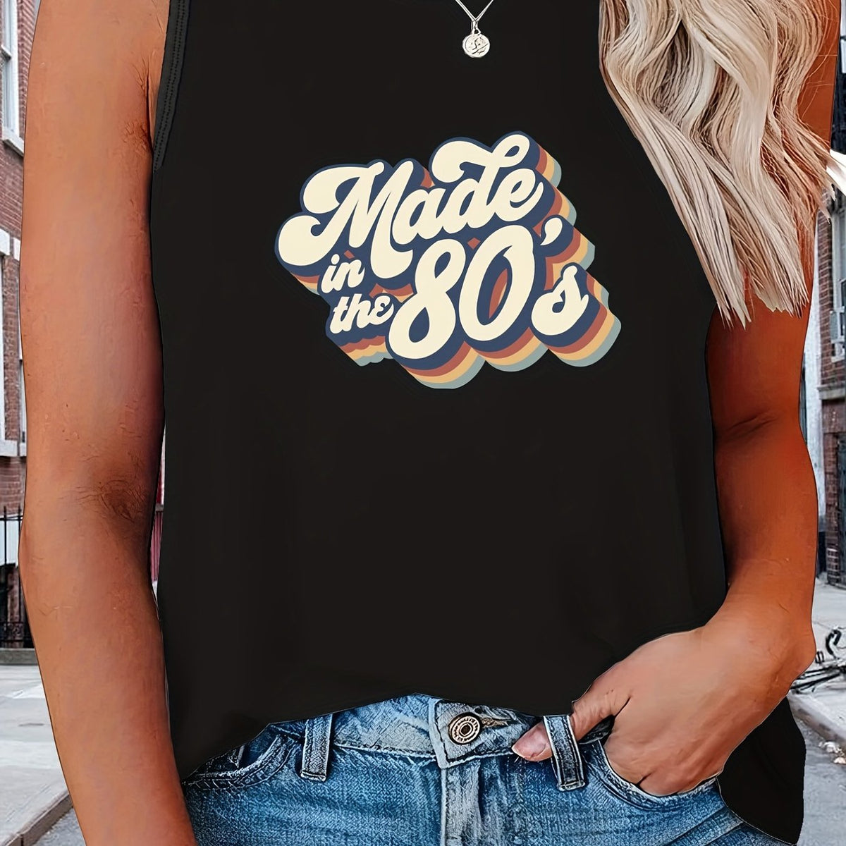  Casual Tank Top Women's Plus Letter Print Round Neck Tank Top