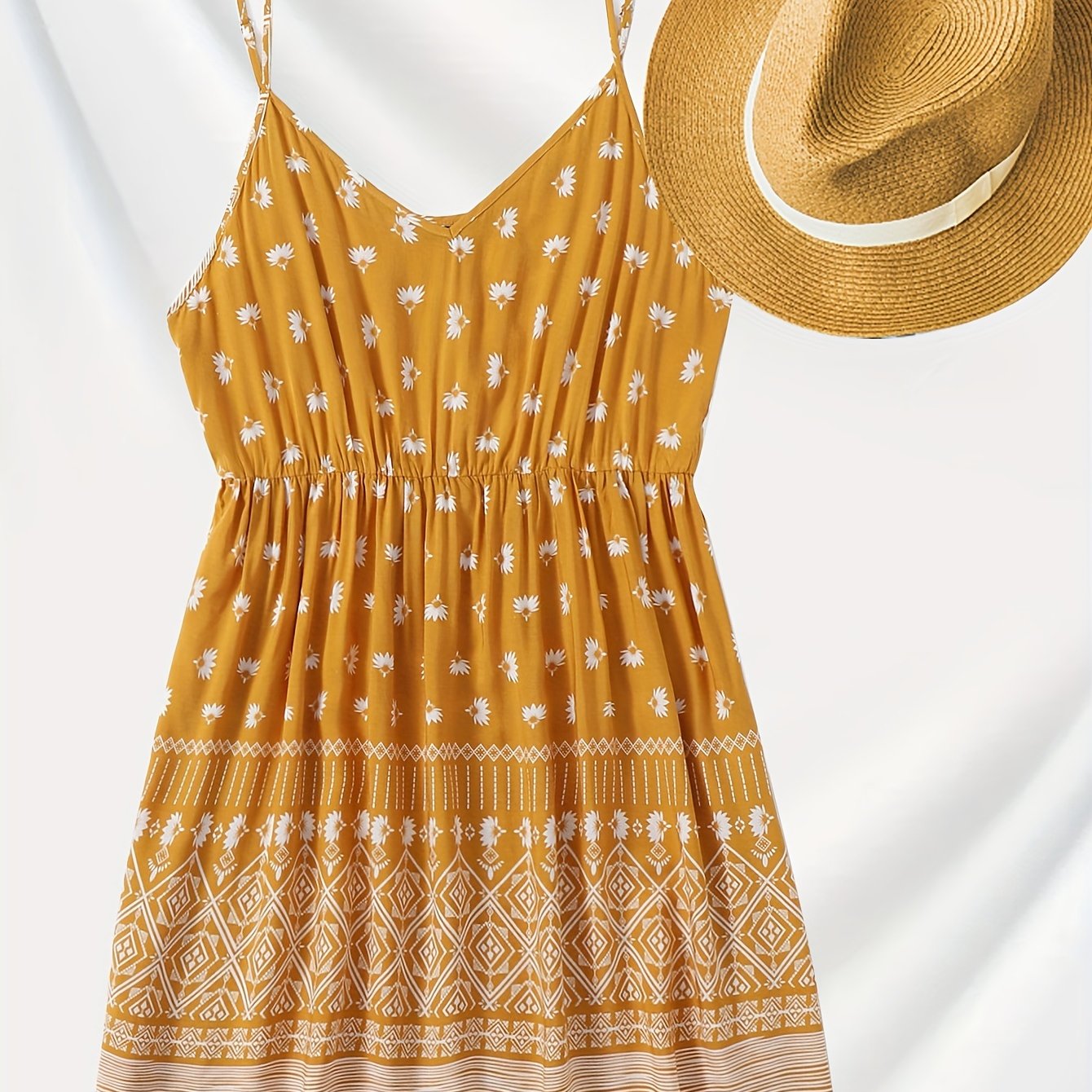 Floral Print V Neck Tank Dress With Pockets
