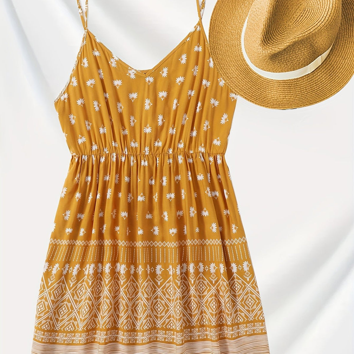  Floral Print V Neck Tank Dress With Pockets