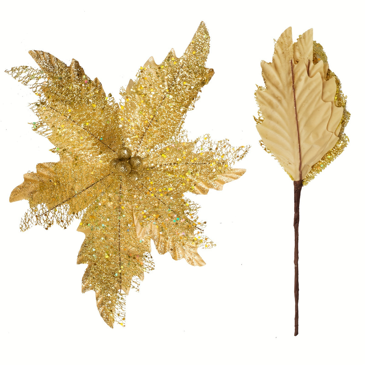 1pc Poinsettia Flower Silver Golden Red Artificial Christmas Decorations