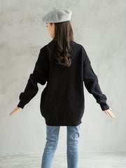Girls Heart Graphic Knitted Sweater Long Sleeve Casual Top
