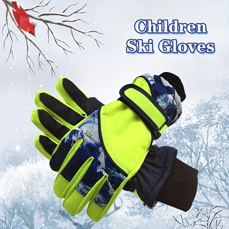 Kids Waterproof Split Finger Ski Gloves Warm Snow Gloves