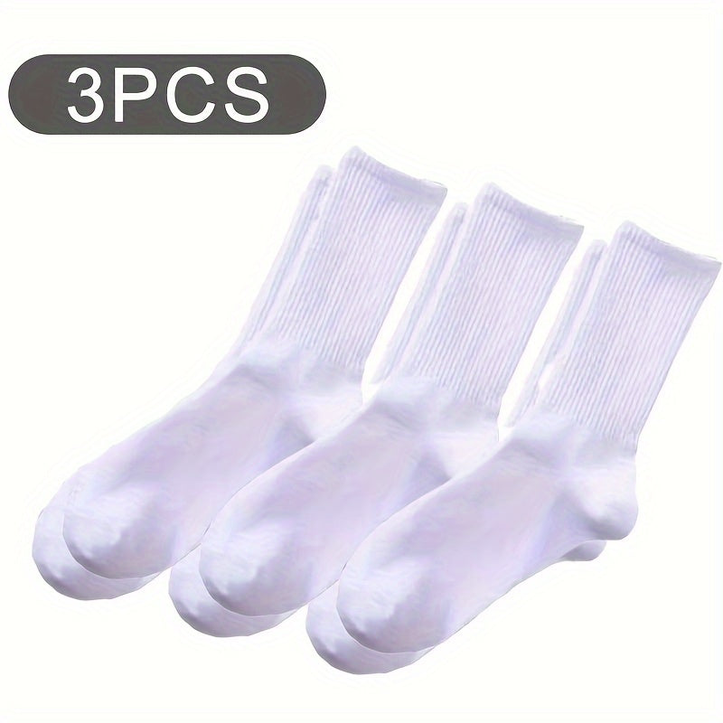 3 Pairs Crew Socks Solid Color All Sports Men Women