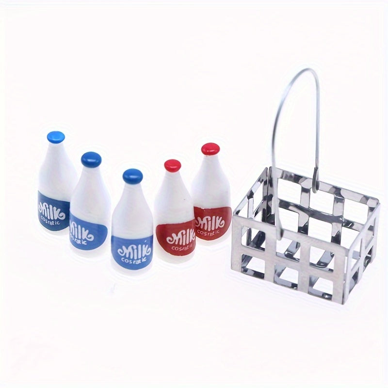 Dollhouse Mini Milk Beverage Scene Metal Shopping Basket