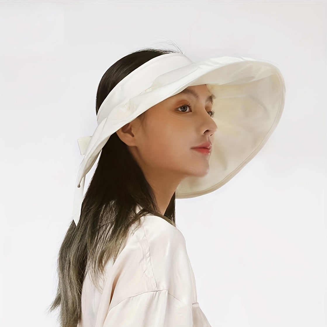 Beige Shell Visor Hat Wide Brim Sunshade UV Protection Sun Hat