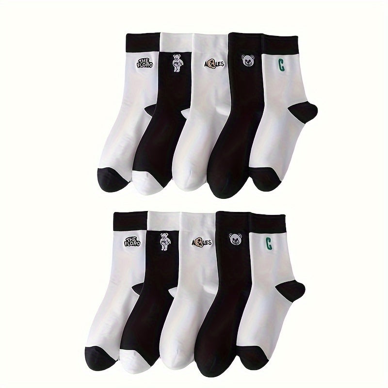 Letter & Bear Print Mid Tube Socks Women's Stockings