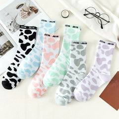 12 Pairs Cow Spot Pattern Socks Comfy & Breathable Women's Stockings