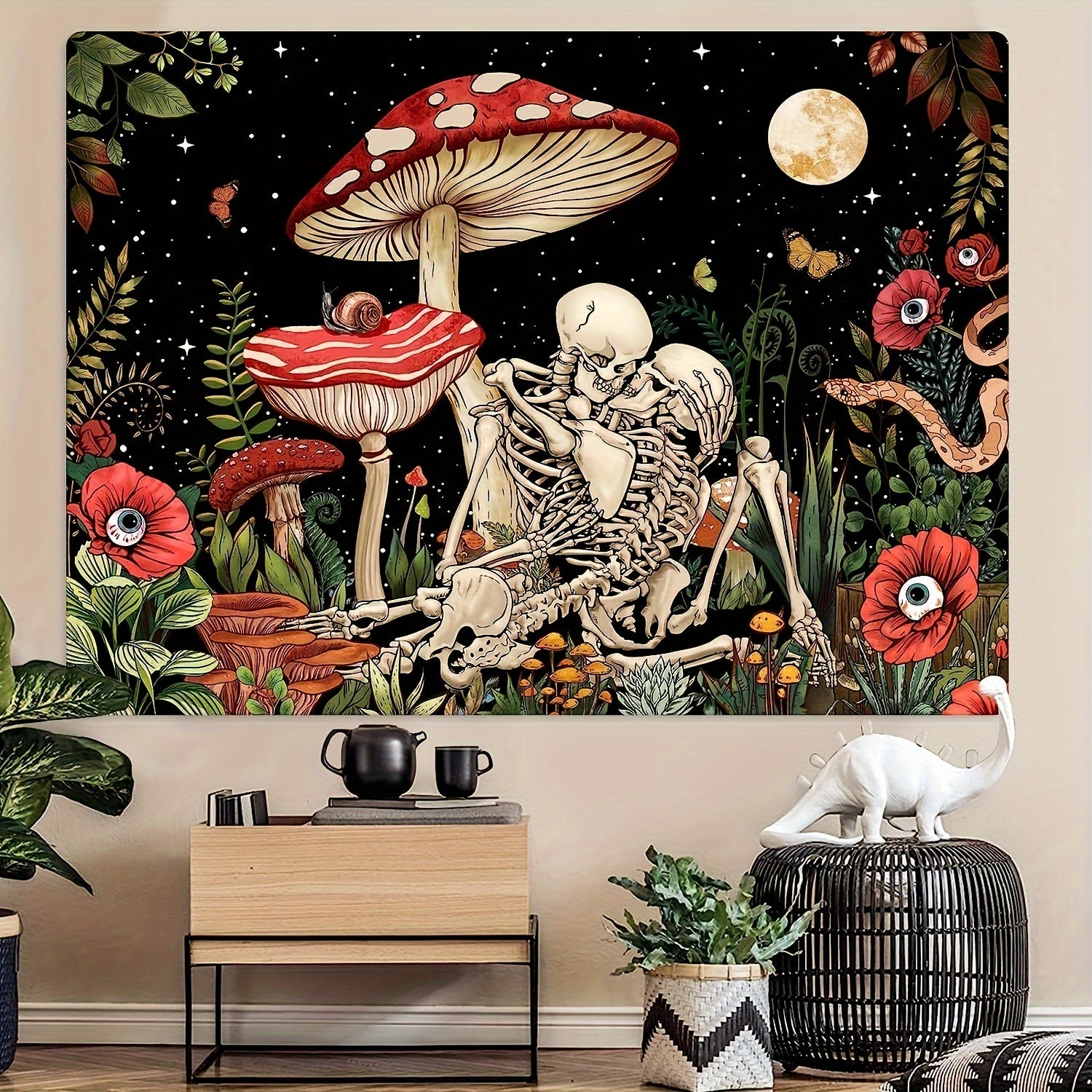 Mushroom Skull Tapestry Halloween Decor