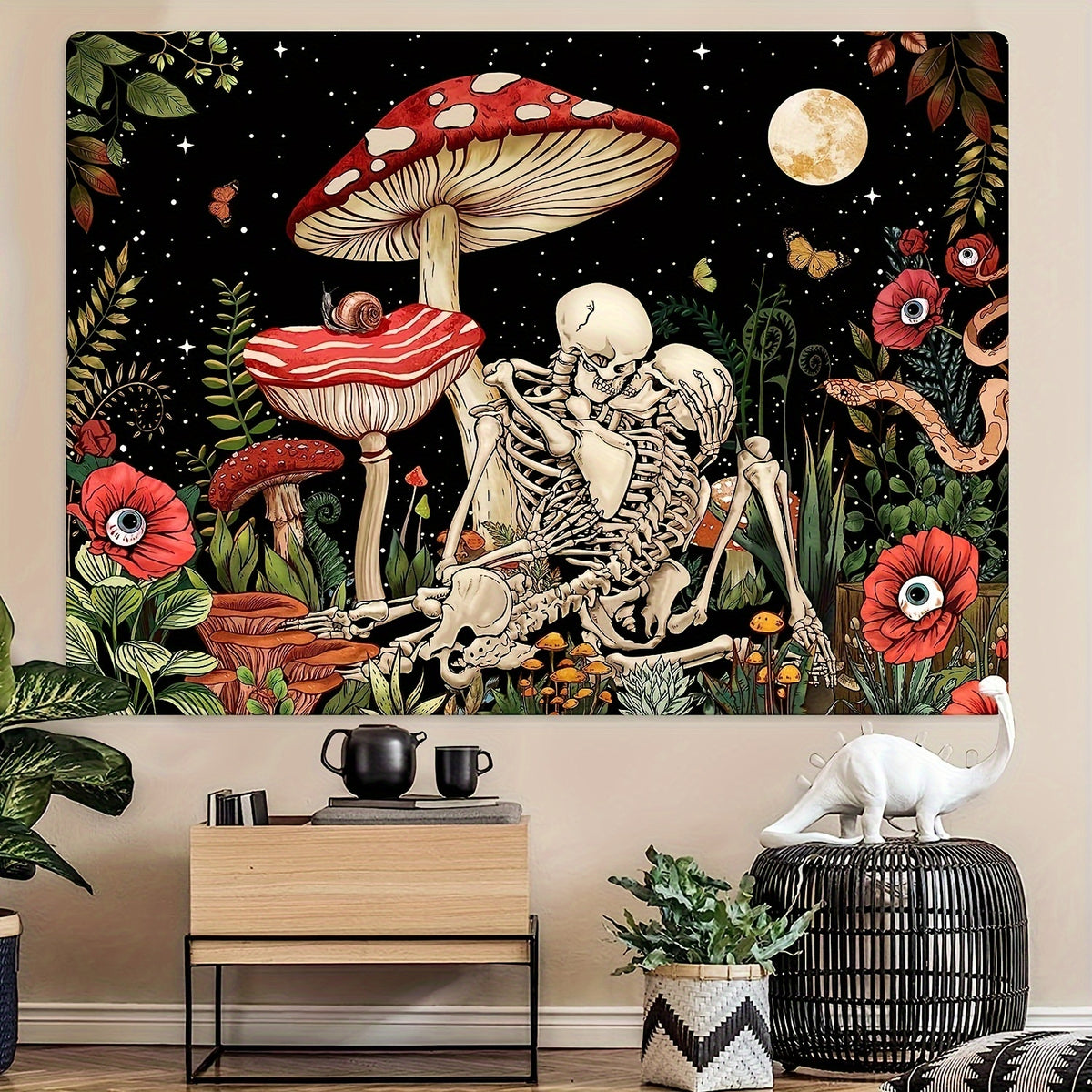 Mushroom Skull Tapestry Halloween Decor