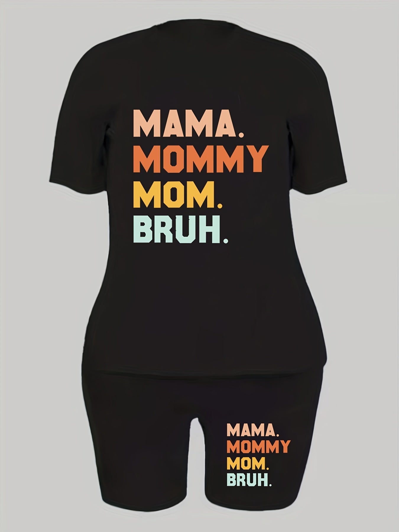  Casual Mother's Outfits 2 Piece Set Letter Print Crop Top & Shorts