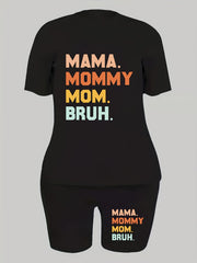  Casual Mother's Outfits 2 Piece Set Letter Print Crop Top & Shorts