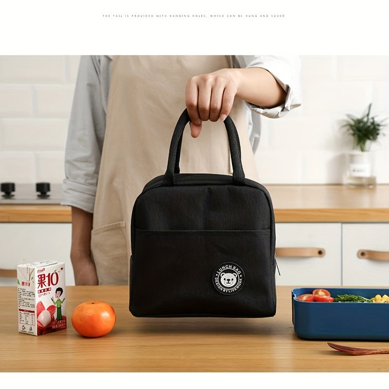 Bear Pattern Insulated Lunch Bag Waterproof Portable School Office Fresh Food