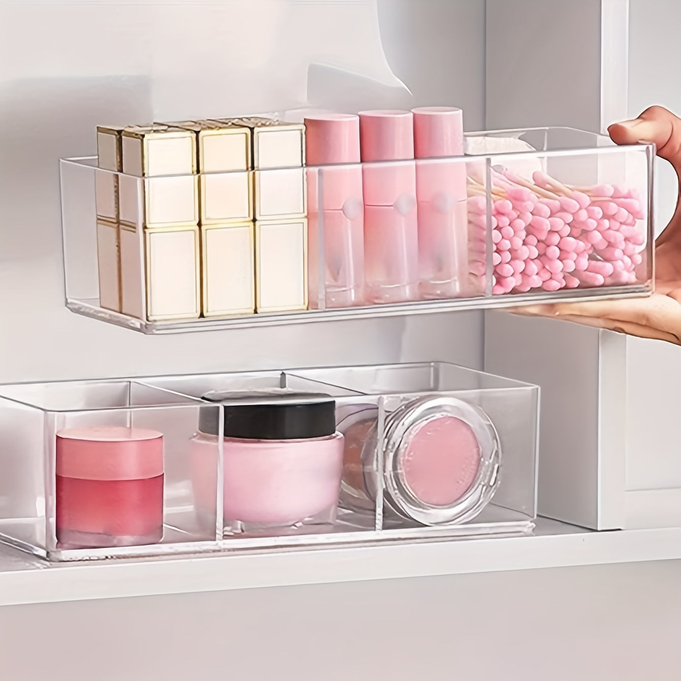 Portable 3 Grids Desktop Storage Box Acrylic Makeup Cotton Holder