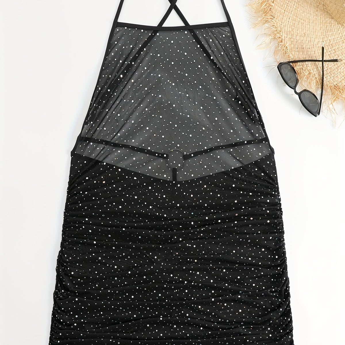  Glitter Sequin Crisscross Backless Cover Up Dress