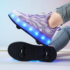 Girl's LED Light Up Roller Shoes With Rotating Buckle