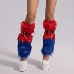 Colorblock Fuzzy Leg Warmers All match Knee High Socks Women's