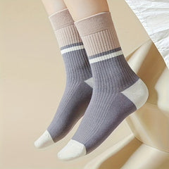 5 Pairs Striped Crew Socks Breathable Mid Tube Stockings