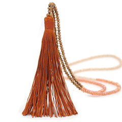 Multicolor Crystal Beaded Necklace Tassel Pendant Long Sweater Chain