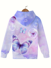 Girls Butterfly & Bubble Long Sleeve Hooded Sweatshirt