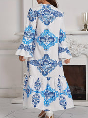  Casual Kaftan Dress Women's Plus Floral Print Bell Sleeve Maxi Dress