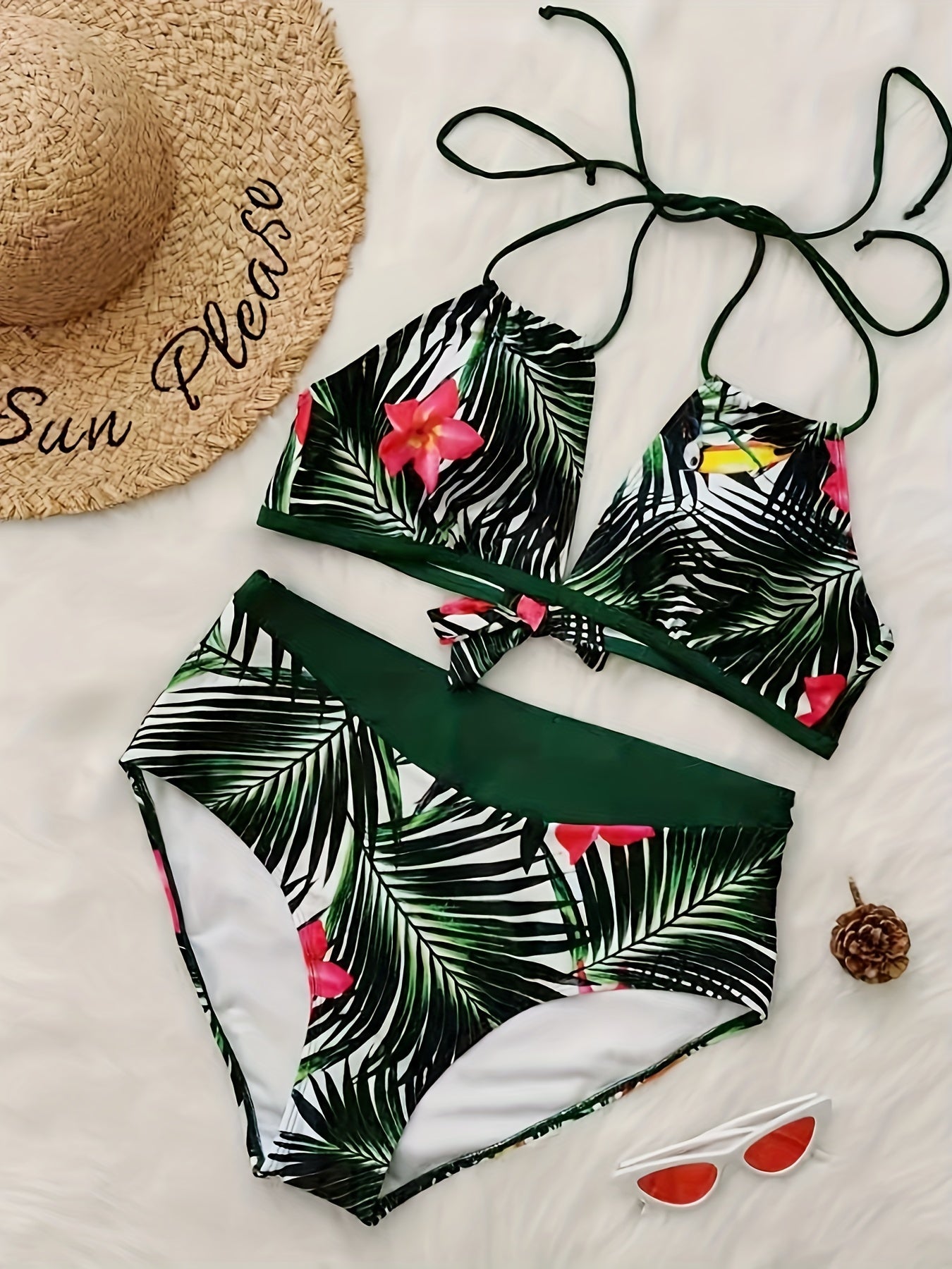 Tropical Print 2pcs Swimsuit Set