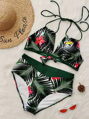  Tropical Print 2pcs Swimsuit Set