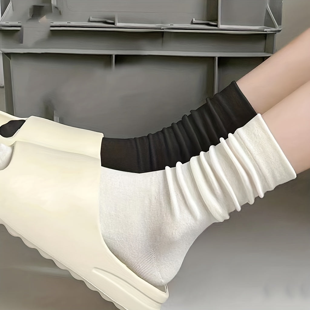 2 Pairs Solid Crew Socks Breathable Mid Tube Women's Socks