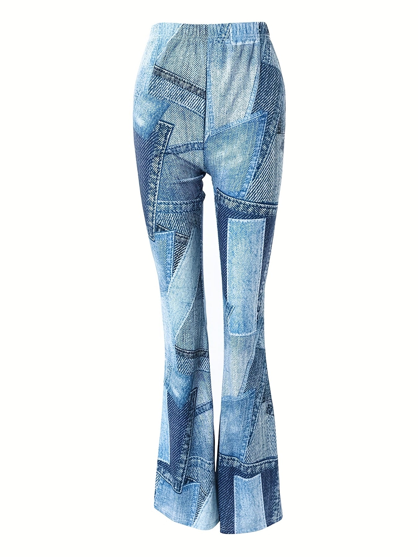  Denim Print Flared Leg Skinny Pants