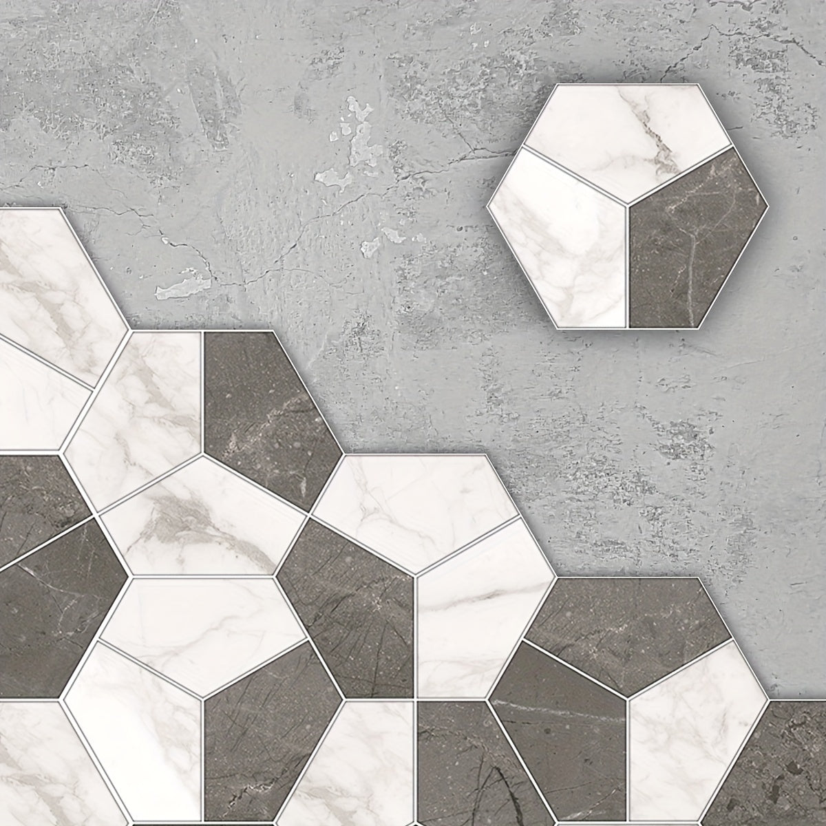 11pcs Gray brown Marble Pattern Hexagonal Floor Stickers Waterproof Anti-slip