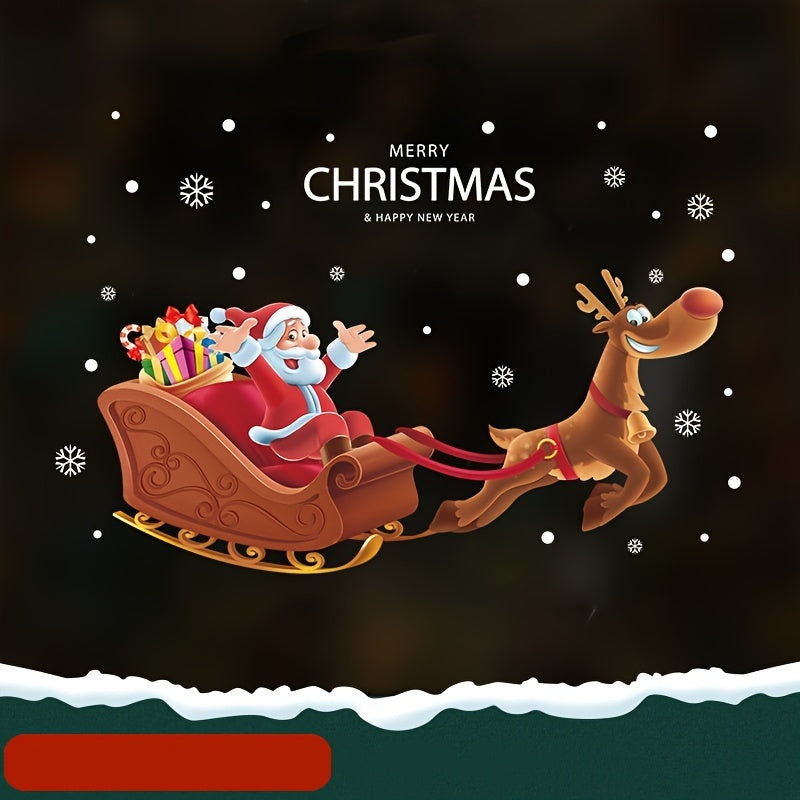 Christmas Window Stickers Santa Claus Sleigh Glass Door Decorations