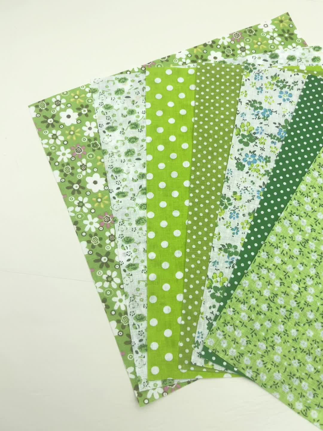 7pcs Green Fat Quarters Fabric Bundle Set