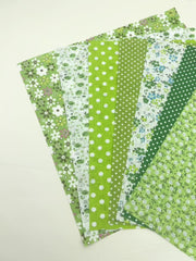 7pcs Green Fat Quarters Fabric Bundle Set