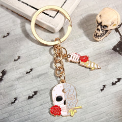 Y2K Rose Flower Skull Keychain Hiphop Punk Key Ring Purse Bag
