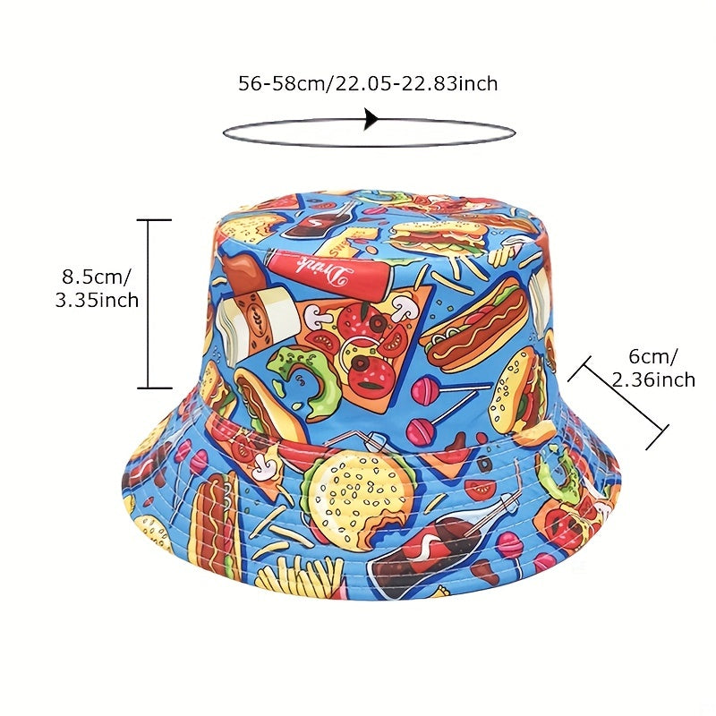 Fruit Hamburg Print Bucket Hat Reversible Sunscreen Fisherman Cap