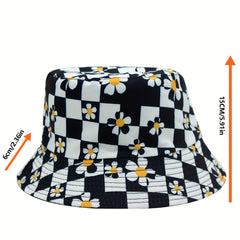 Checkerboard Plaid Flower Basin Hat Sun Hat for Men