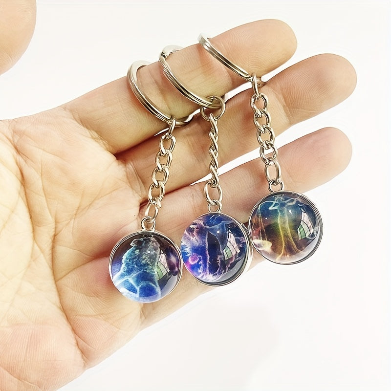 12 Constellation Luminous Keychain Time Stone Glass Ball Pendant Gift