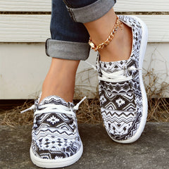 Boho Pattern Boat Shoes Lace Up Lightweight Walking Shoes Slip on Canvas Shoes