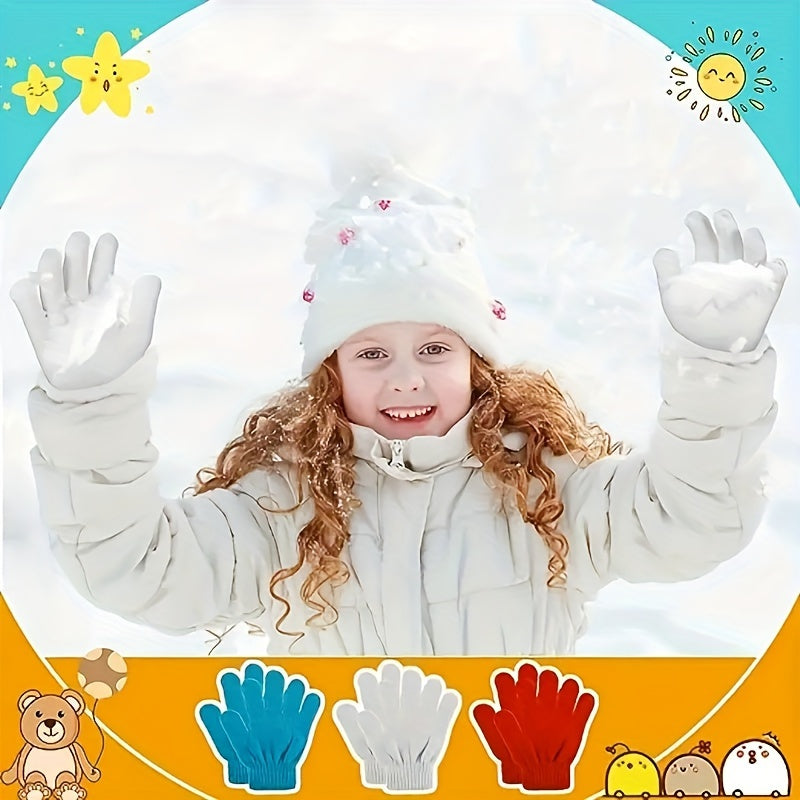 2 Pairs Kids Winter Warm Knitted Gloves - Boys/Girls