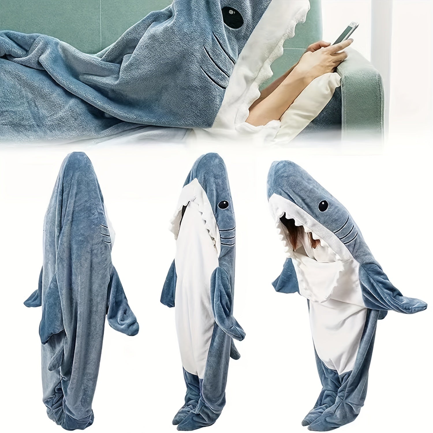 Funny Shark Blanket Warm Sleeping Bag with Hoodie