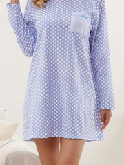 Polka Dot Print Nightdress Long Sleeve Pajama Dress