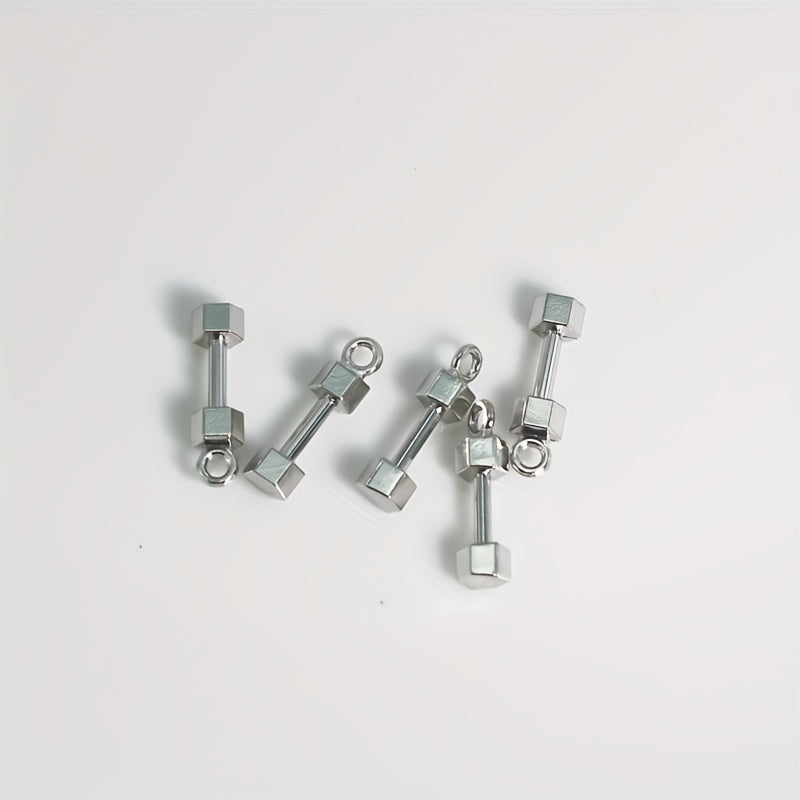 10pcs Silver Fitness Dumbbell Charms for DIY Jewelry Making