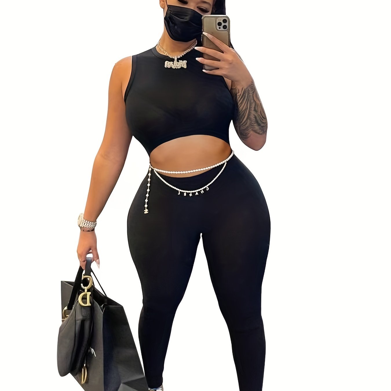 Solid Crew Neck Cut Out Jumpsuit Casual Skinny Sleeveless Jumpsuit