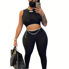 Solid Crew Neck Cut Out Jumpsuit Casual Skinny Sleeveless Jumpsuit