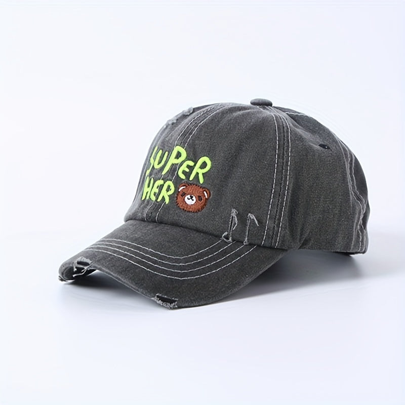 Kids Alphabet Bear Embroidered Baseball Cap for Outdoor Activities