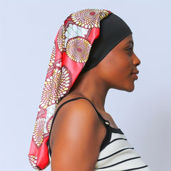 Red Satin Hair Bonnet Wide Brim Elastic Hair Protection Cap
