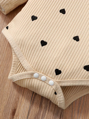 Heart Print Bodysuit Flared Pants 2pcs Casual Set