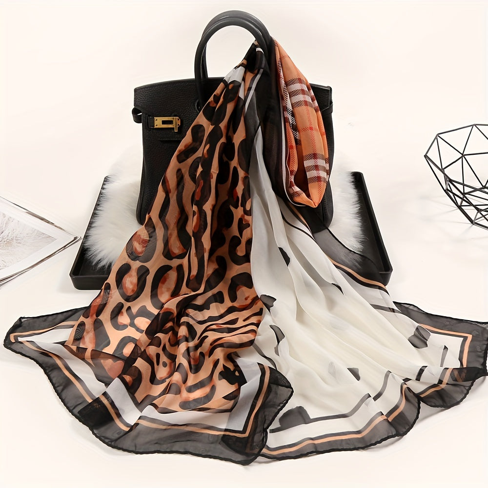 Leopard & Plaid Chiffon Shawl Scarf Sunscreen Head Wrap