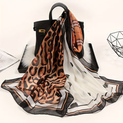 Leopard & Plaid Chiffon Shawl Scarf Sunscreen Head Wrap