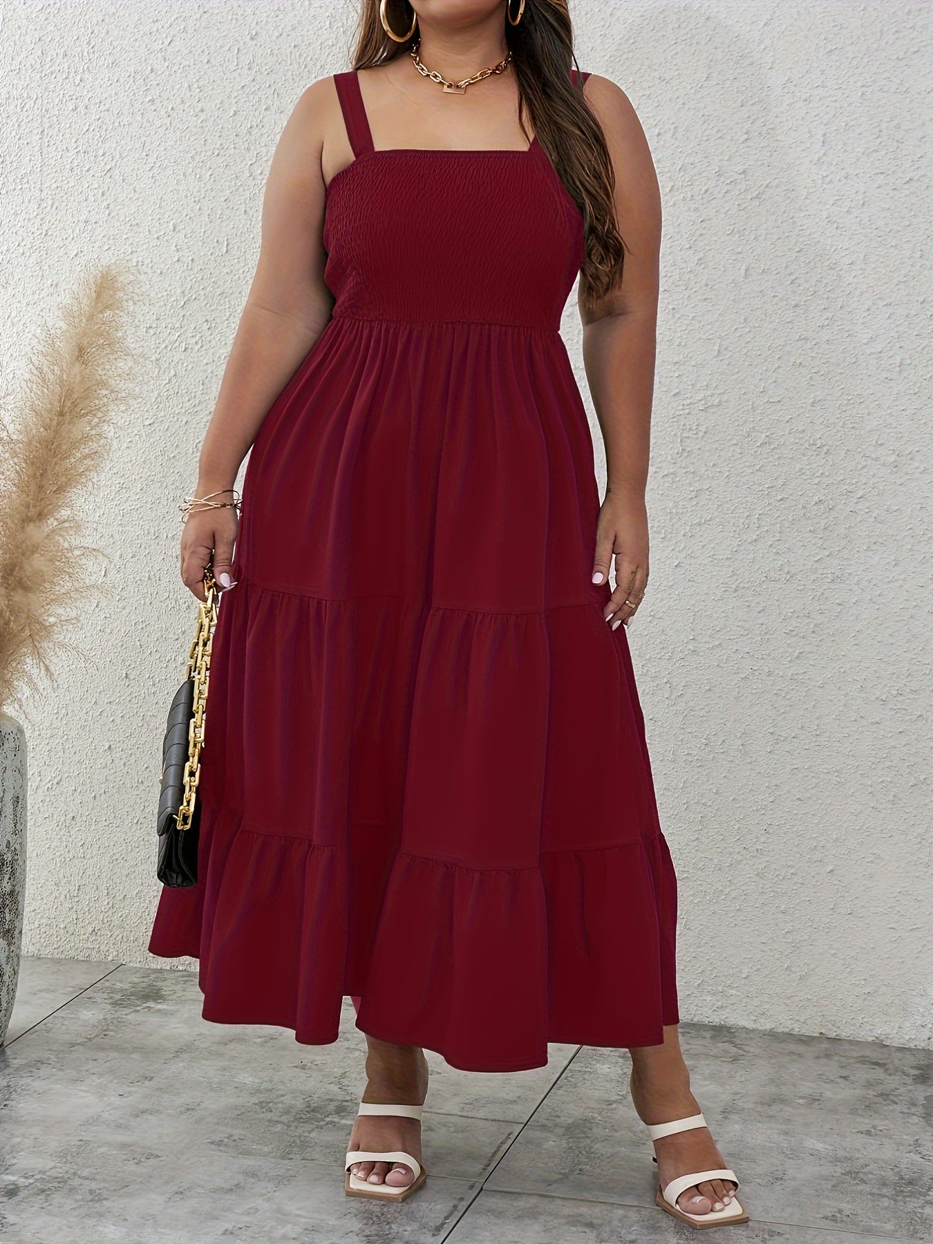  Solid Smock Maxi Cami Dress